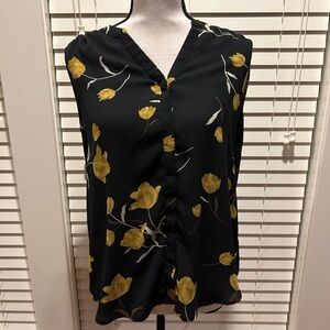 EUC Chelsea & Theodore Black and Yellow Floral Sleeveless Blouse -Size S
